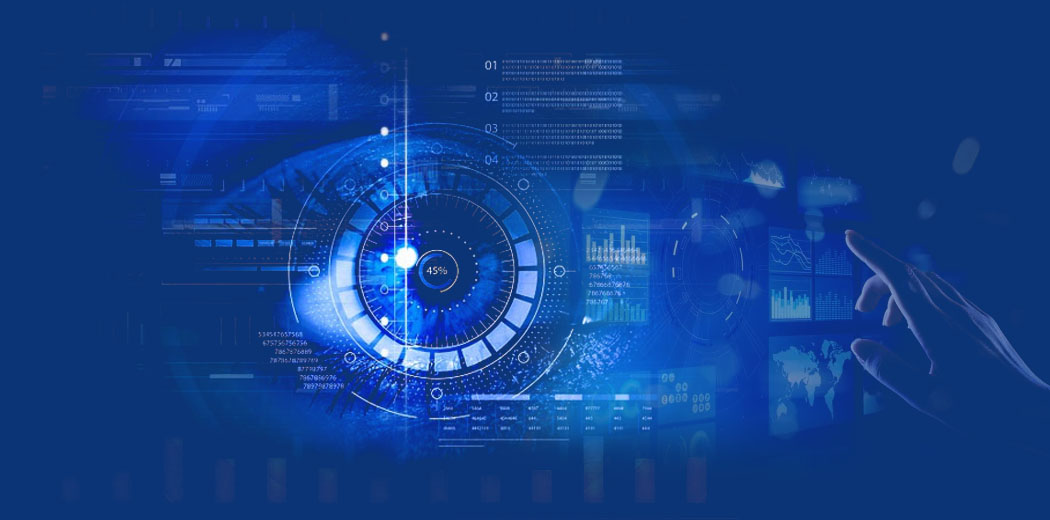 Human eye surrounded by computational data